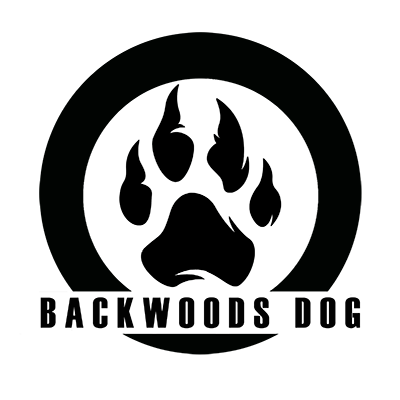 Backwoods Dog paw print black logo with text