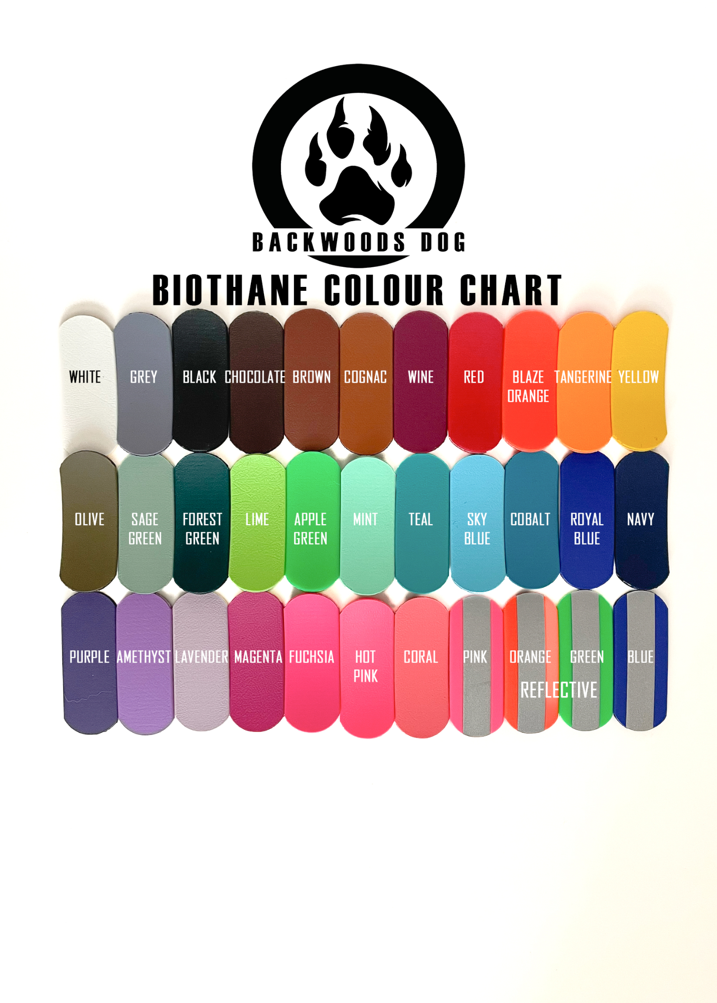 Backwoods Dog BioThane Colour Chart