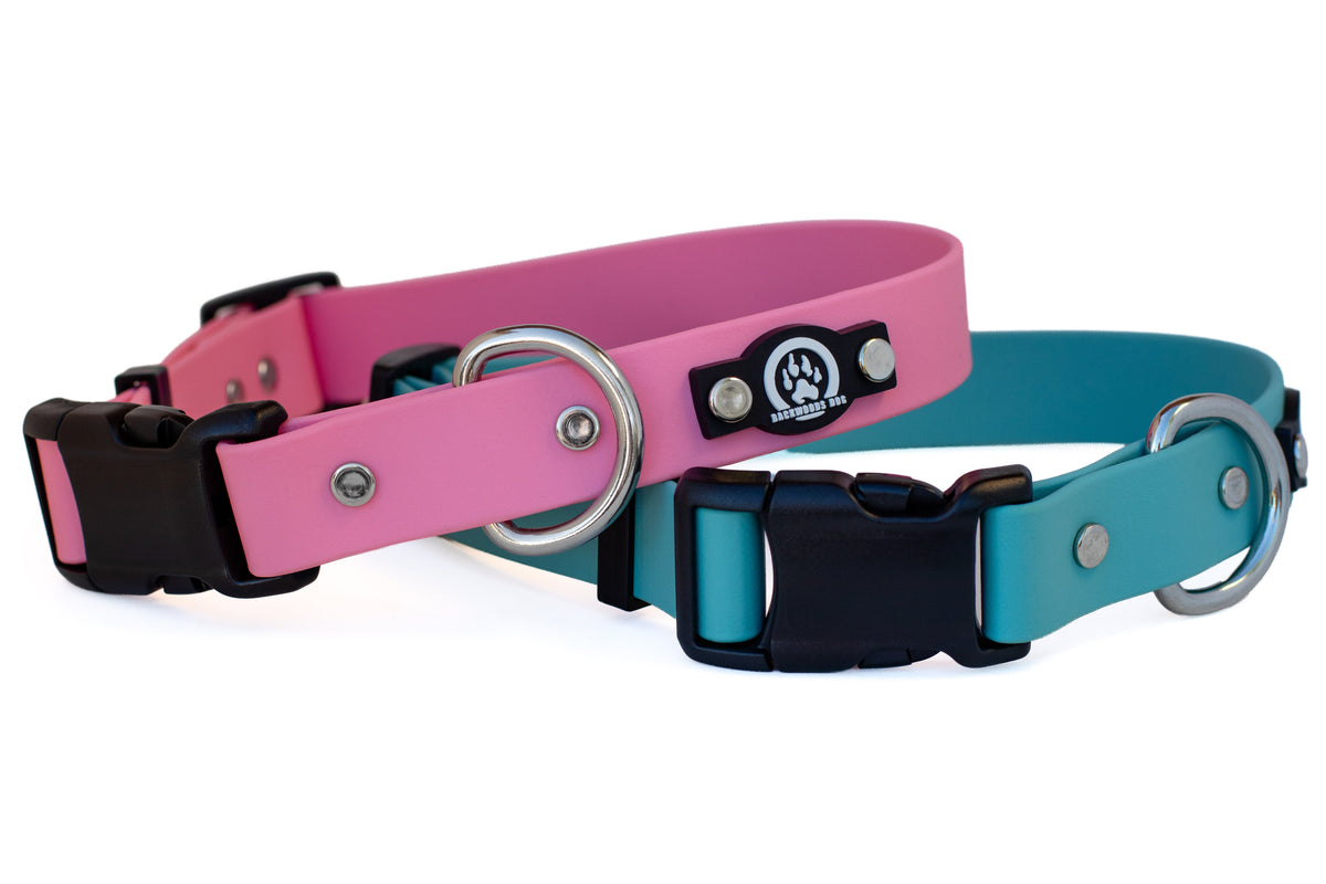 quick release waterproof biothane dog collar pink turquoise