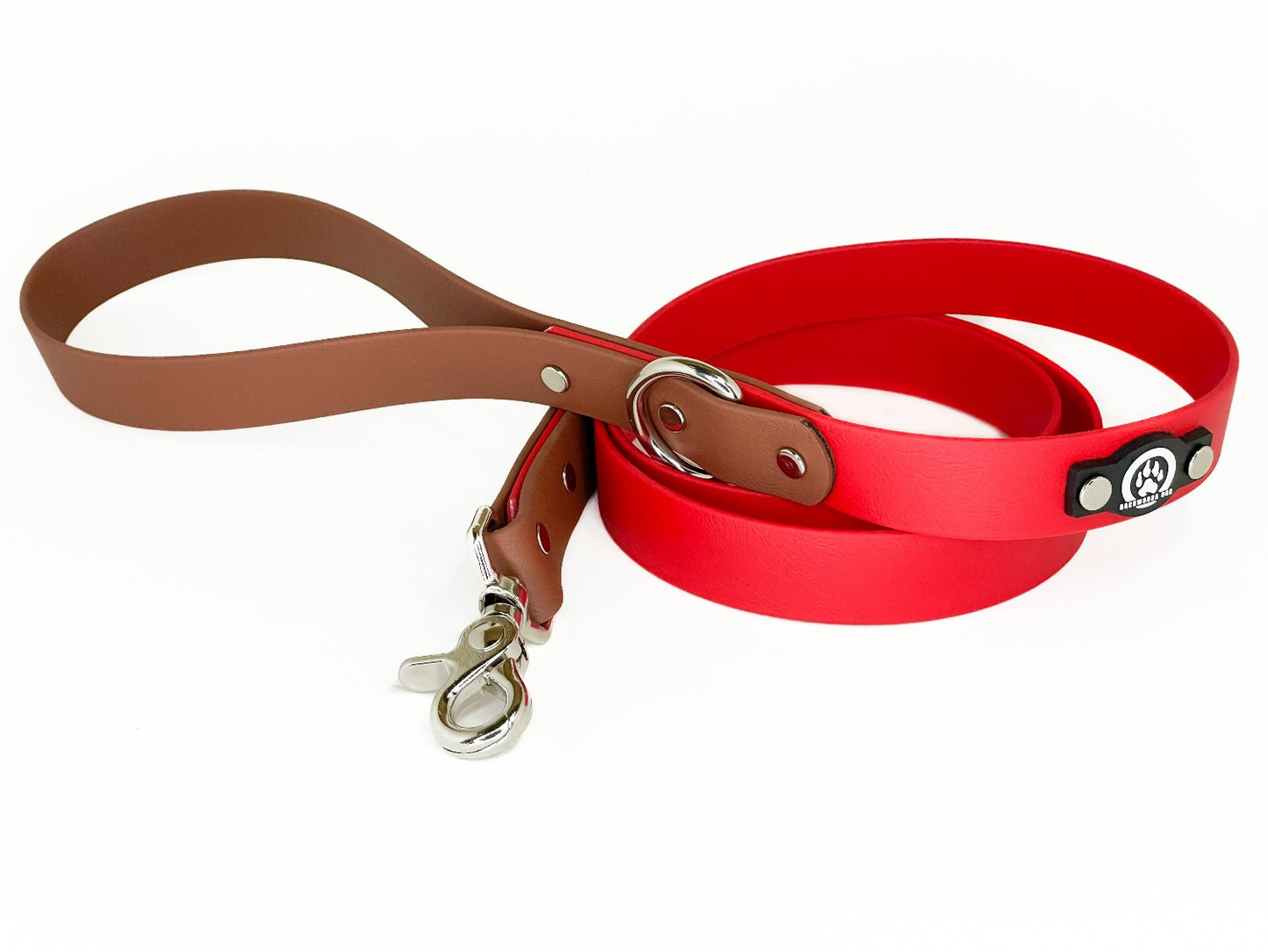 Backqoods Dog BioThane Waterproof two-tone dog leash in red and brown
